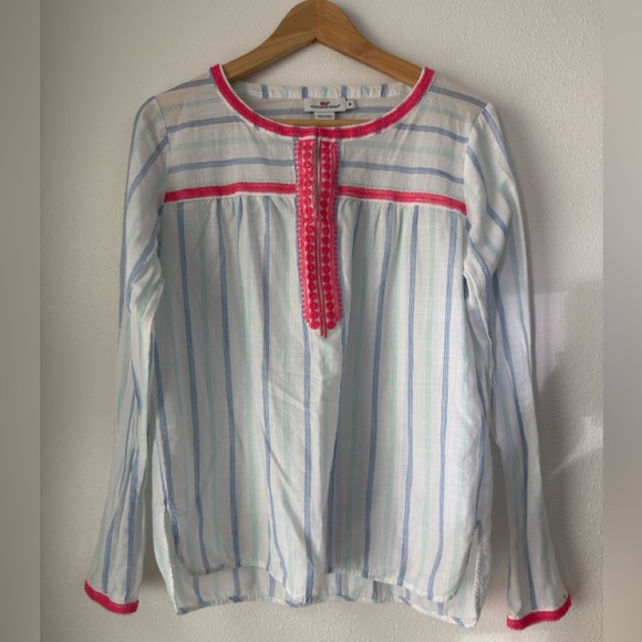 Vineyard Vines Crochet Trim Striped Knit 100% Cotton Boho Tunic Size M Beach - Picture 1 of 8